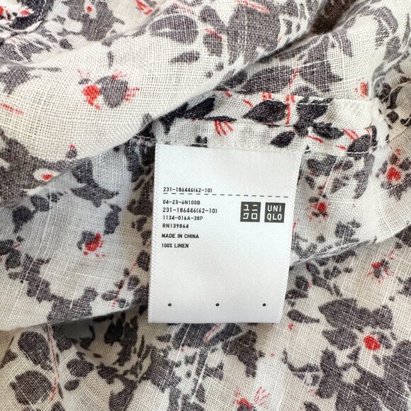 Liberty for‎ London 100% Linen Floral Top XL Gray Red White Short Sleeve - Picture 3 of 6